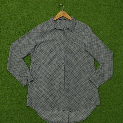 Grey Check Print Concealed Placket Classic Collar Full Sleeve Shirt western preloved