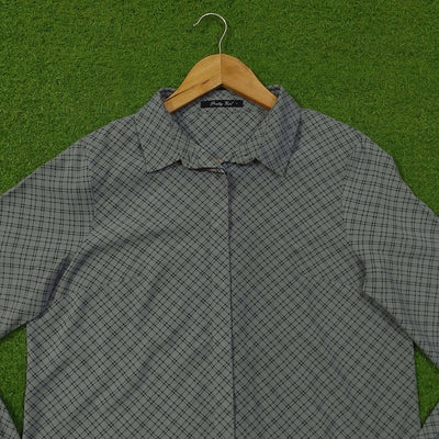 Grey Check Print Concealed Placket Classic Collar Full Sleeve Shirt western preloved - alternate view