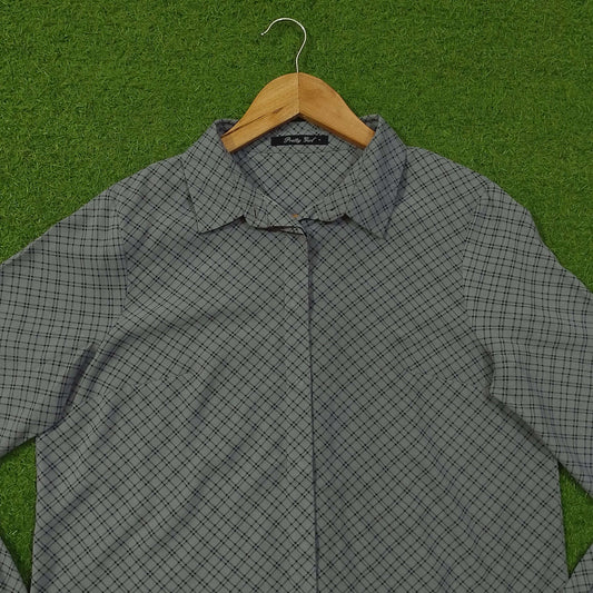 Grey Check Print Concealed Placket Classic Collar Full Sleeve Shirt western preloved - alternate view