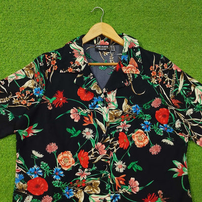 Black Floral Print Chiffon 3/4 Sleeve Shirt western preloved - alternate view