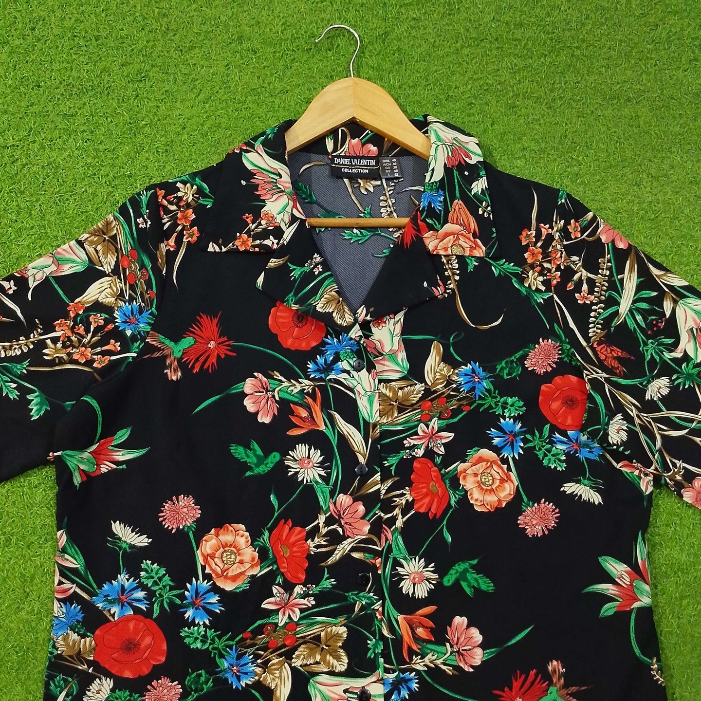 Black Floral Print Chiffon 3/4 Sleeve Shirt western preloved