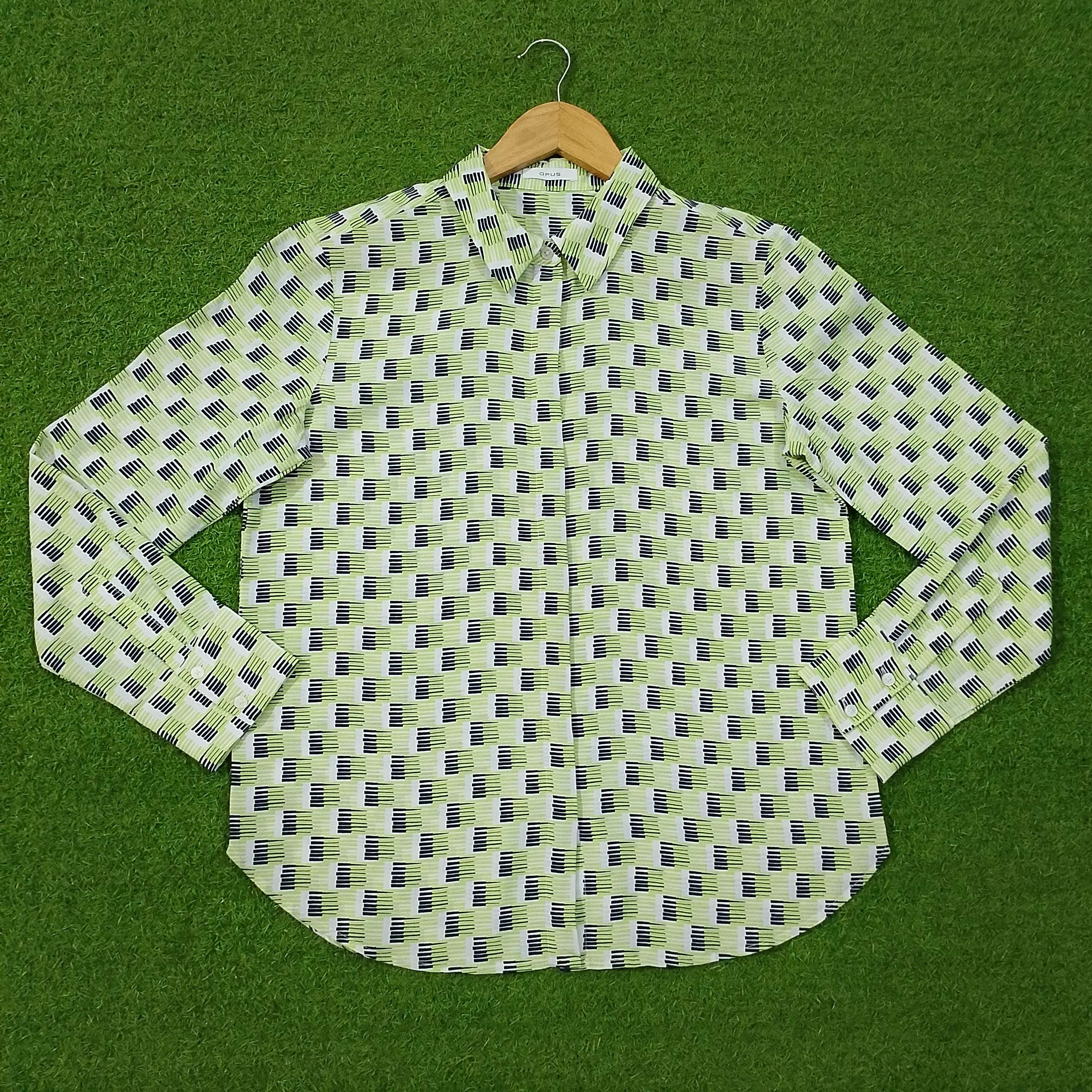 White Green Abstract Print Chiffon Full Sleeve Shirt western preloved
