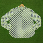 White Green Abstract Print Chiffon Full Sleeve Shirt