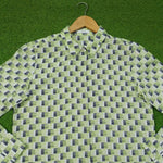 White Green Abstract Print Chiffon Full Sleeve Shirt