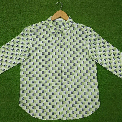 White Green Abstract Print Chiffon Full Sleeve Shirt western preloved - alternate view
