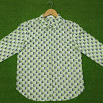 White Green Abstract Print Chiffon Full Sleeve Shirt