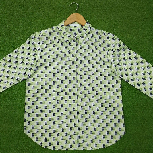White Green Abstract Print Chiffon Full Sleeve Shirt western preloved - alternate view