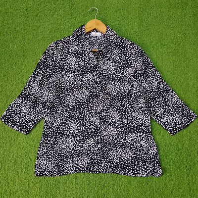 Black White Scattered Dot Print Classic Collar 3/4 Sleeve Shirt