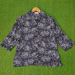 Black White Scattered Dot Print Classic Collar 3/4 Sleeve Shirt