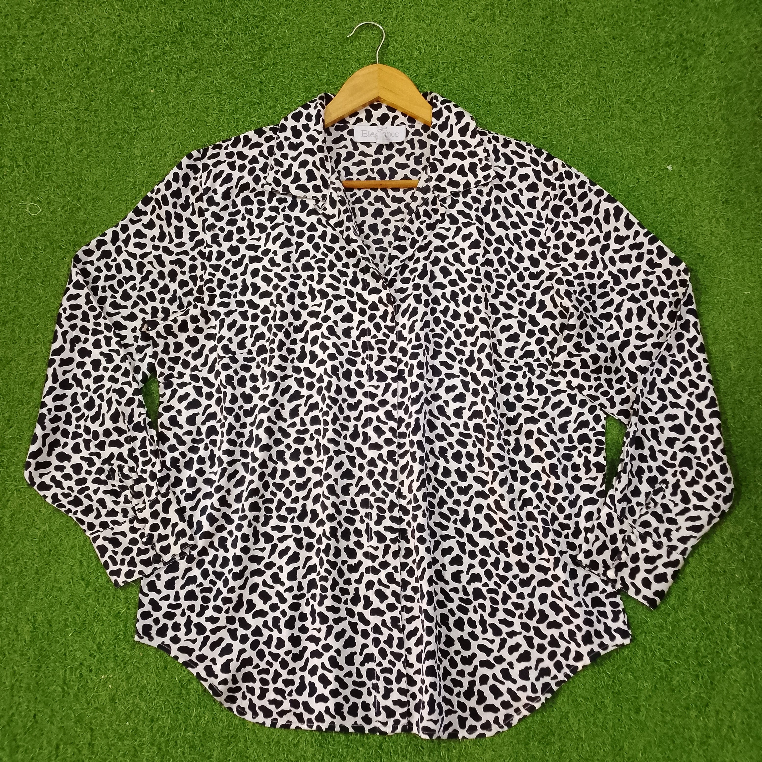 White Black Animal Print V-Neck Full Sleeve Relaxed Shirt
