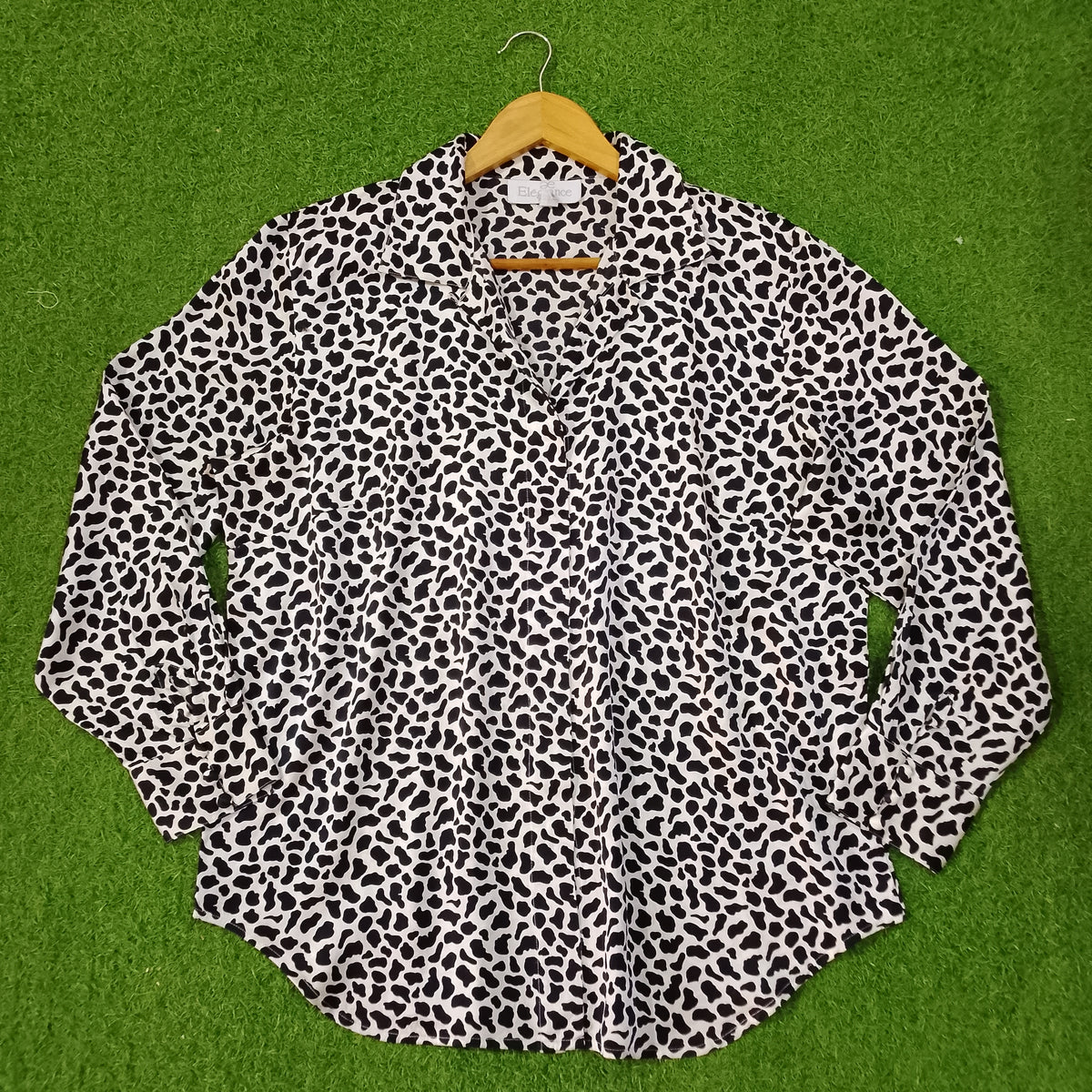 White Black Animal Print V-Neck Full Sleeve Relaxed Shirt