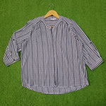 White Black Check Print V-Neck 3/4 Sleeve Hi-Low Hem Top