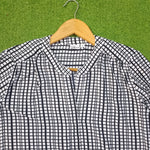 White Black Check Print V-Neck 3/4 Sleeve Hi-Low Hem Top