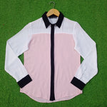 Pink White Color Block Full Sleeve Shirt - Front View