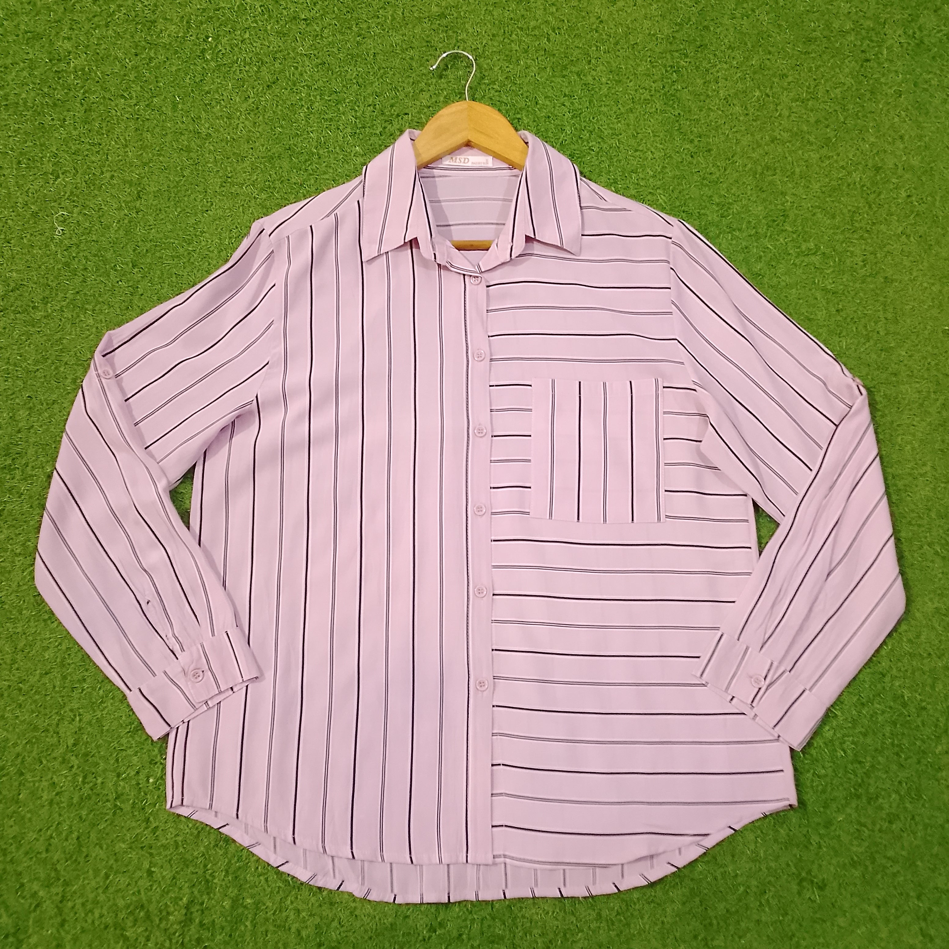 Lilac Mixed Stripe Full Sleeve Button-Down Shirt - Front View