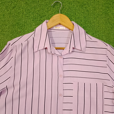 Lilac Mixed Stripe Full Sleeve Button-Down Shirt - Collar Detail - alternate view