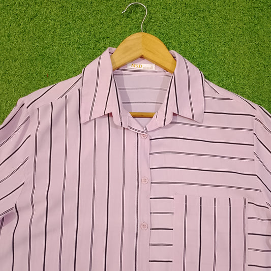 Lilac Mixed Stripe Full Sleeve Button-Down Shirt - Collar Detail - alternate view