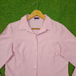 Pink White Pinstripe Full Sleeve Button-Down Shirt - Collar Detail