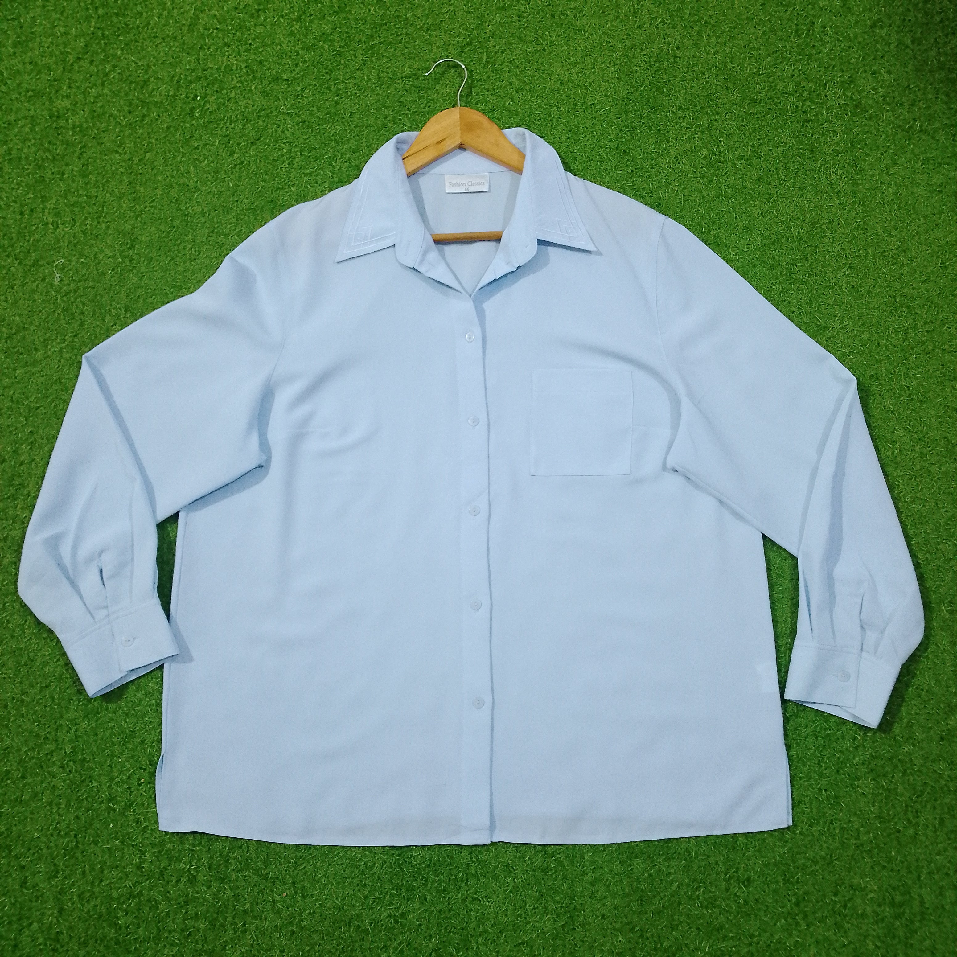 Sky Blue Tonal Embroidered Collar Chest Pocket Classic Collar Full Sleeve Shirt