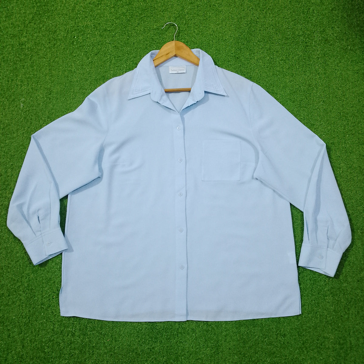 Sky Blue Tonal Embroidered Collar Chest Pocket Classic Collar Full Sleeve Shirt