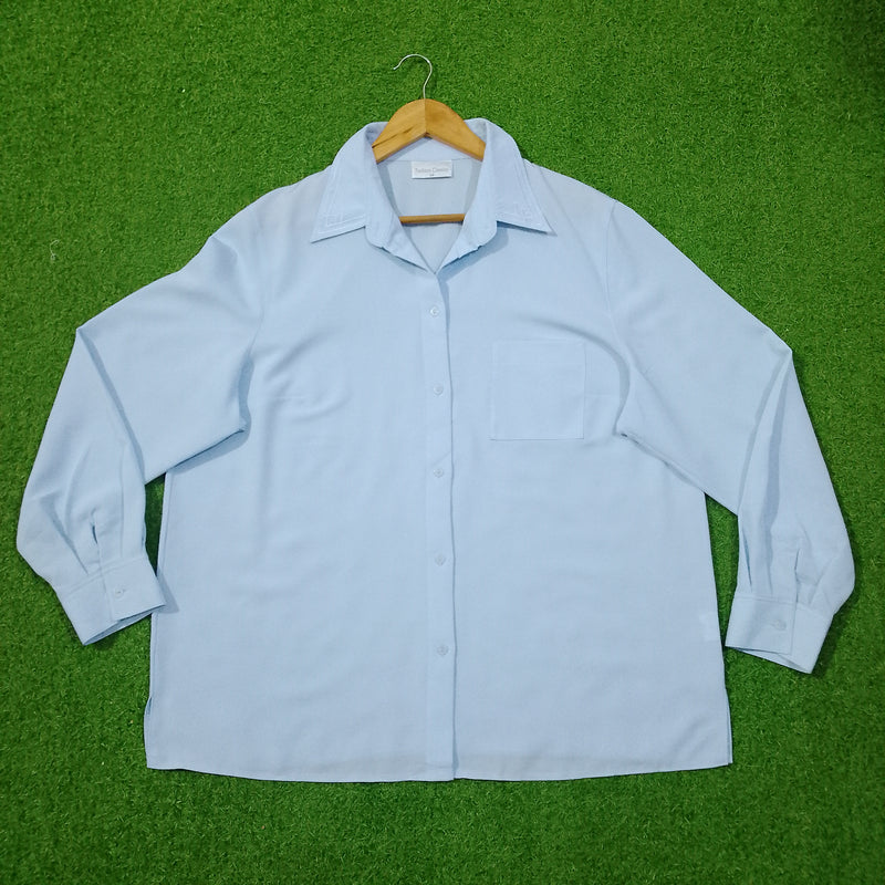 Sky Blue Tonal Embroidered Collar Chest Pocket Classic Collar Full Sleeve Shirt