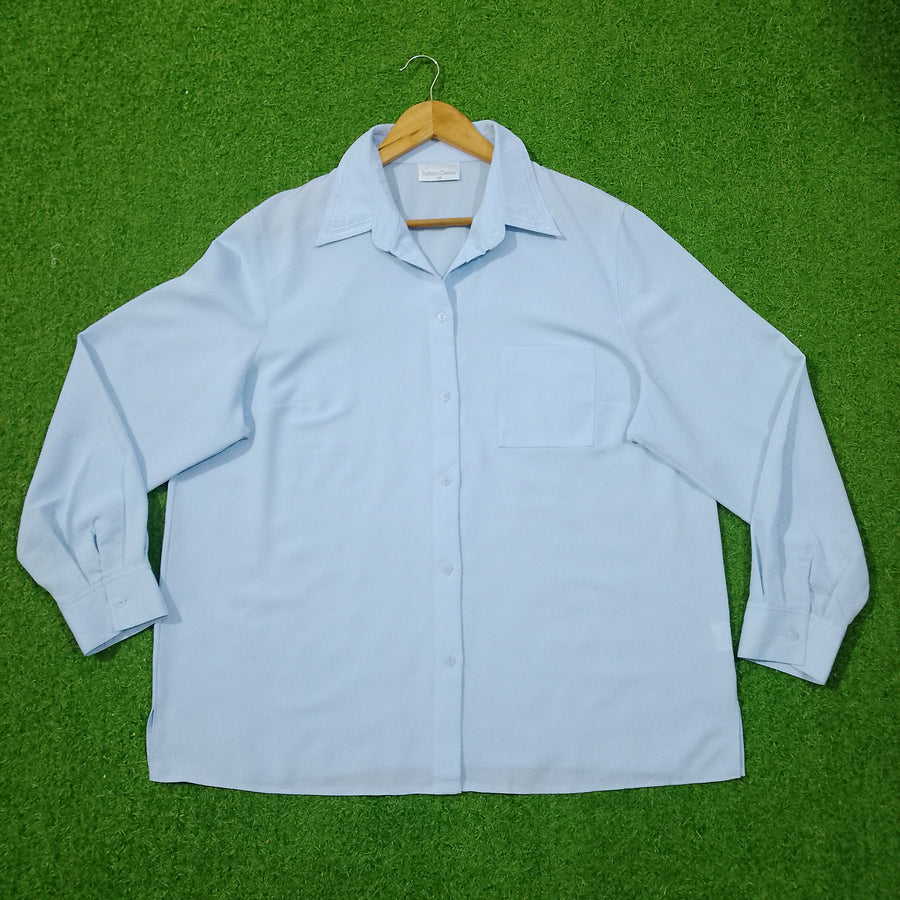 Sky Blue Tonal Embroidered Collar Chest Pocket Classic Collar Full Sleeve Shirt
