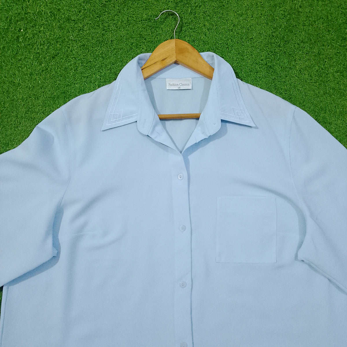 Sky Blue Tonal Embroidered Collar Shirt - Detail