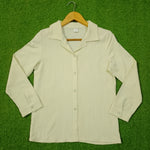 Cream Ribbed Texture Full Sleeve Shirt - Front View