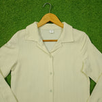 Cream Ribbed Texture Full Sleeve Shirt - Notch Collar Detail