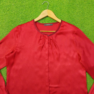 Red Tonal Textured Gathered Neck Blouse - Detail - alternate view