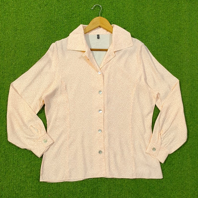 Peach Floral Print Full Sleeve Button-Down Shirt - Front View