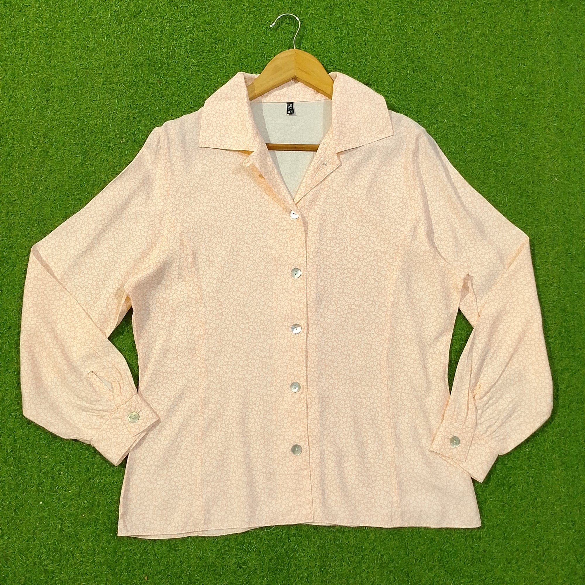 Peach Floral Print Full Sleeve Button-Down Shirt - Front View