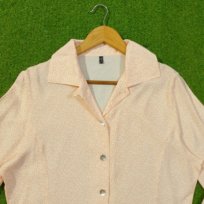 Peach Floral Print Full Sleeve Button-Down Shirt - Collar Detail - alternate view
