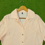 Peach Floral Print Full Sleeve Button-Down Shirt - Collar Detail