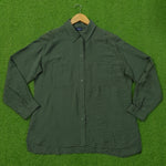 Olive Green Crush Silk Full Sleeve Shirt - Front View