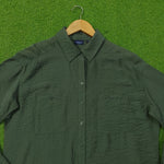Olive Green Crush Silk Full Sleeve Shirt - Collar & Pocket Detail