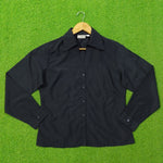 Black Solid Full Sleeve Button-Down Shirt - Front View