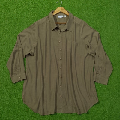 Olive Solid Classic Collar Chest Pocket Cuffed Sleeve Longline Shirt