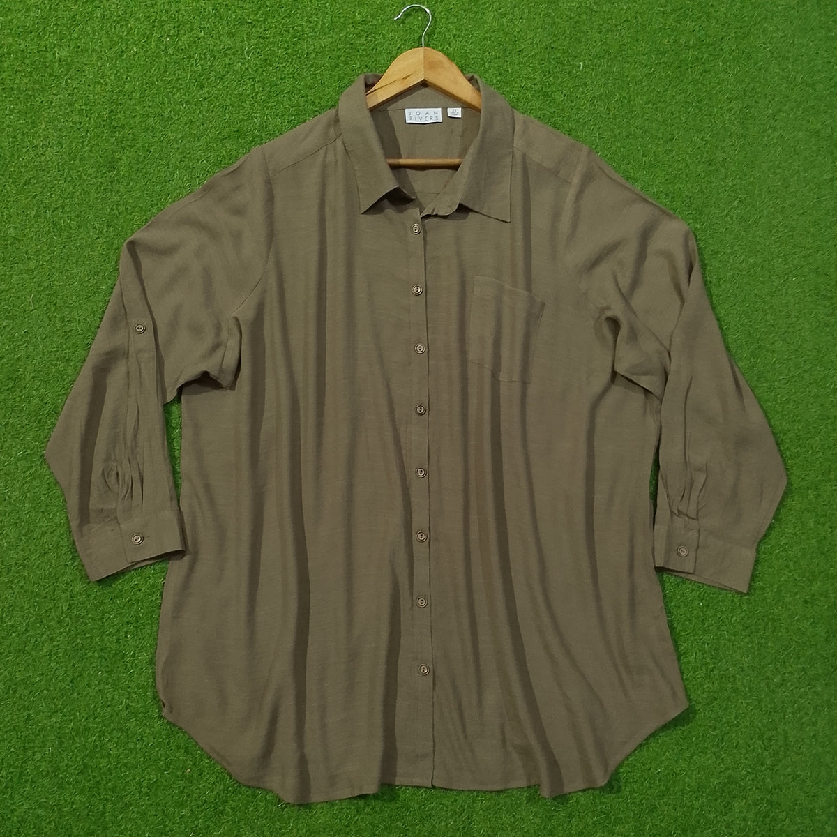 Olive Solid Classic Collar Chest Pocket Cuffed Sleeve Longline Shirt