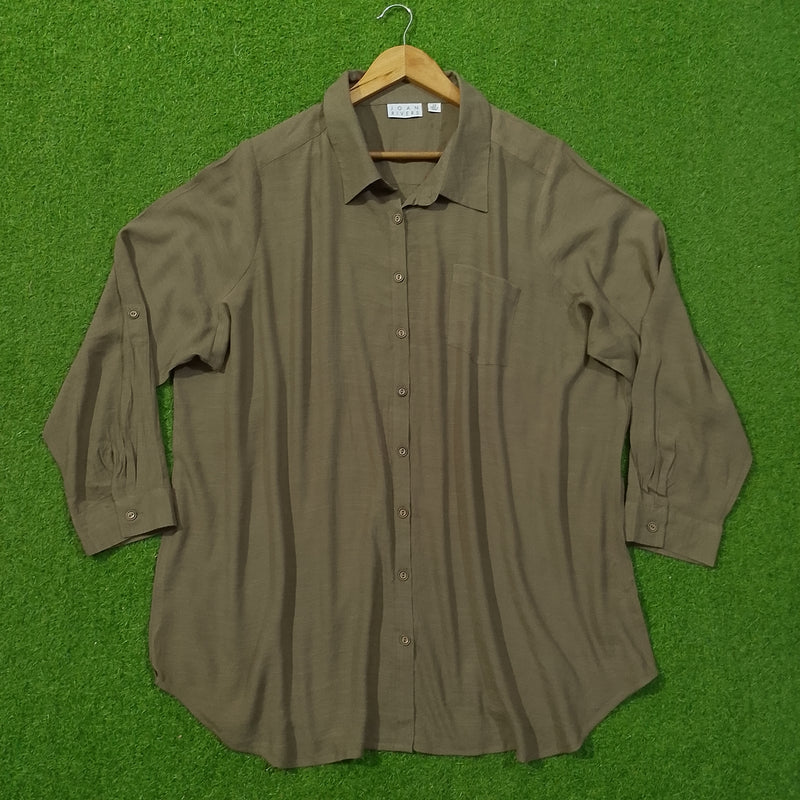Olive Solid Classic Collar Chest Pocket Cuffed Sleeve Longline Shirt