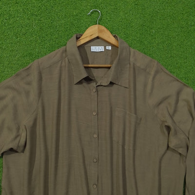 Olive Solid Classic Collar Longline Shirt - Detail - alternate view