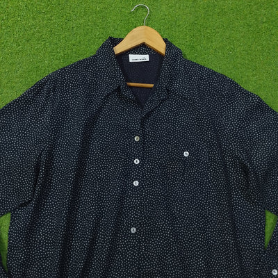 Navy Blue Micro Dot Print Classic Collar Full Sleeve Shirt - Detail - alternate view