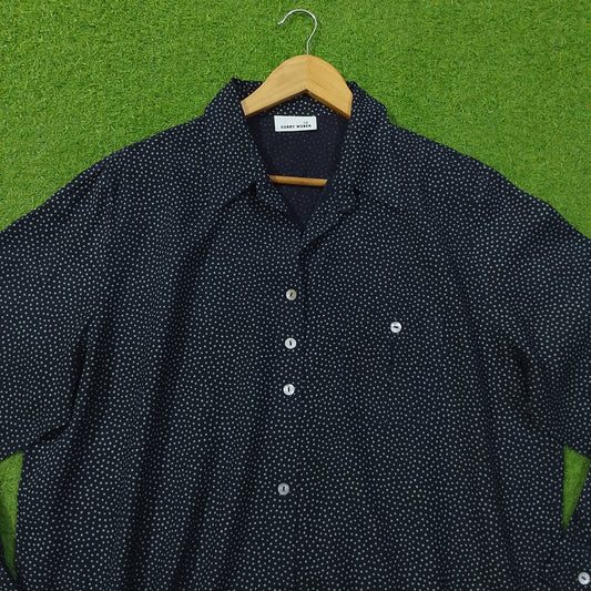 Navy Blue Micro Dot Print Classic Collar Full Sleeve Shirt - Detail - alternate view