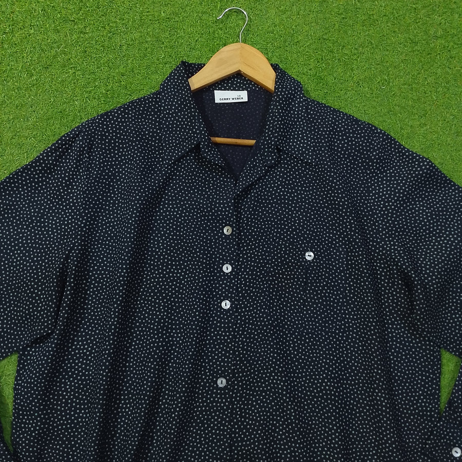 Navy Blue Micro Dot Print Classic Collar Full Sleeve Shirt - Detail - alternate view