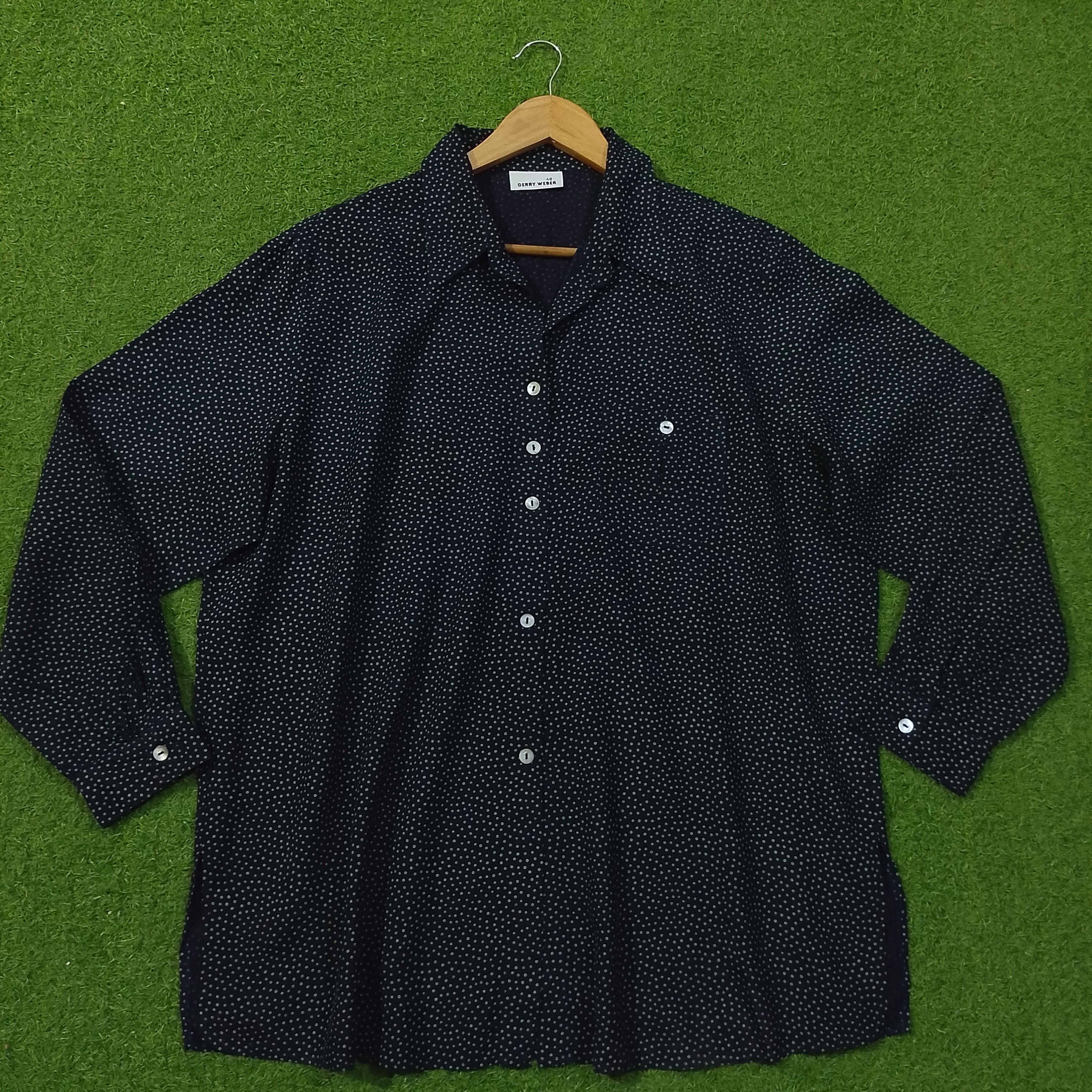 Navy Blue Micro Dot Print Classic Collar Full Sleeve Shirt