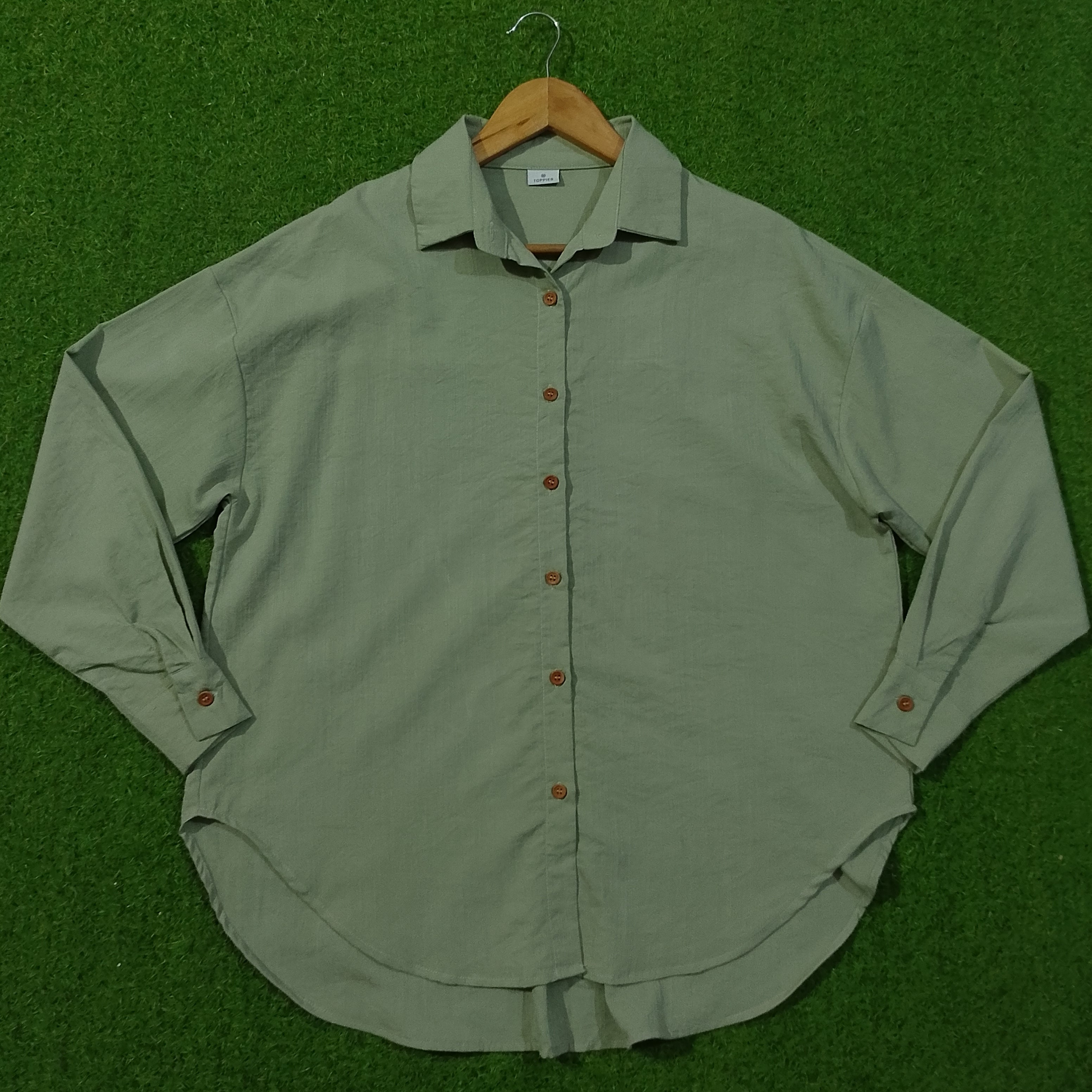 Sage Green Drop Shoulder Classic Collar Full Sleeve Shirt