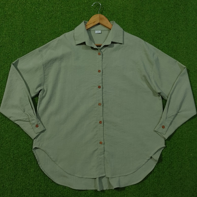 Sage Green Drop Shoulder Classic Collar Full Sleeve Shirt