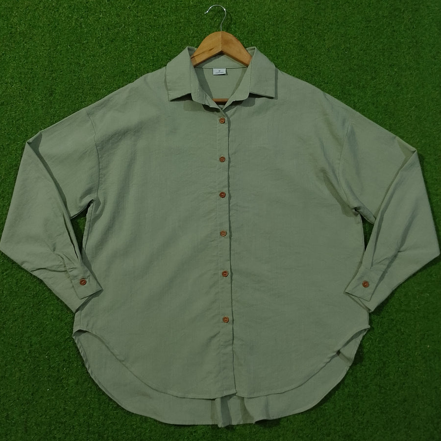 Sage Green Drop Shoulder Classic Collar Full Sleeve Shirt
