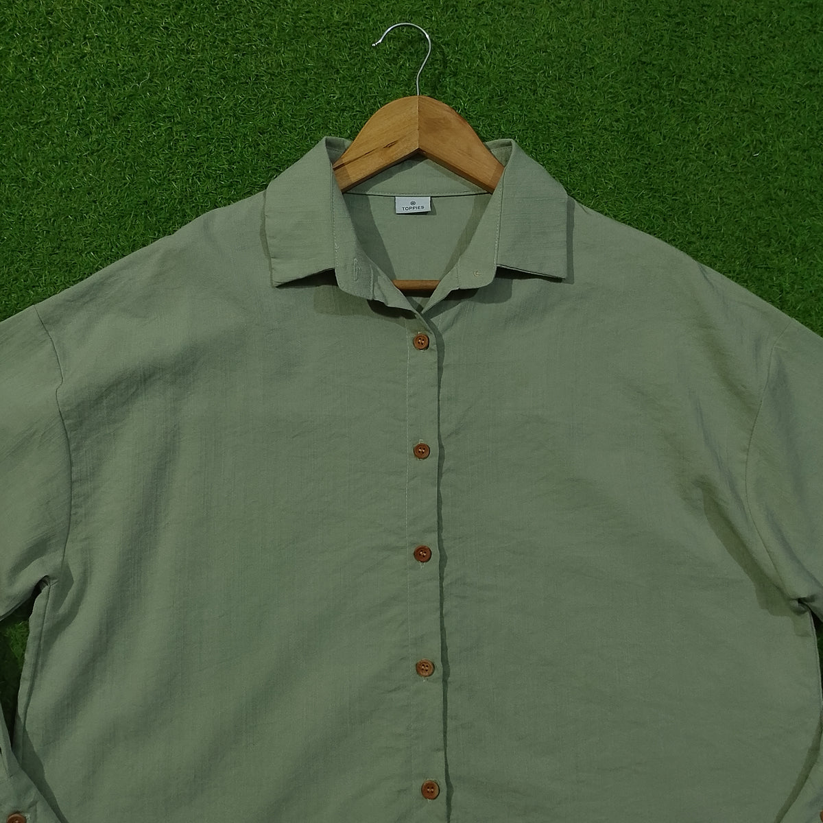 Sage Green Drop Shoulder Shirt - Detail