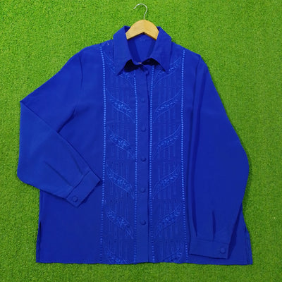 Royal Blue Tonal Eyelet Embroidered Classic Collar Full Sleeve Shirt